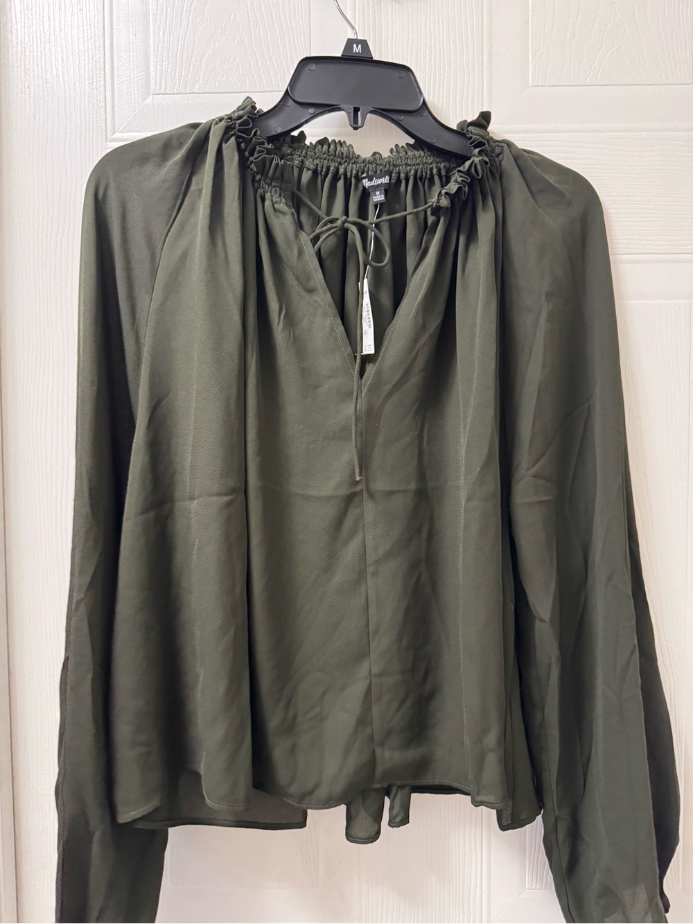 Madewell Olive Smocked-Neck Peasant Blouse - Picture 6 of 8